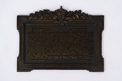 Targa in bronzo della Regia Fabbrica d'Armi con Proclama di Vittoria, 4 novembre 1918