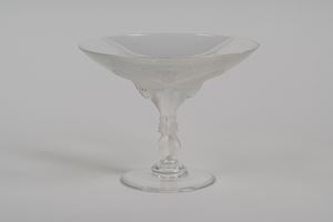 Lalique France Alzata in cristallo con stelo a quattro pavoni