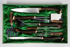 Rostfrei Solingen Germany Posate da caccia con manico in corno