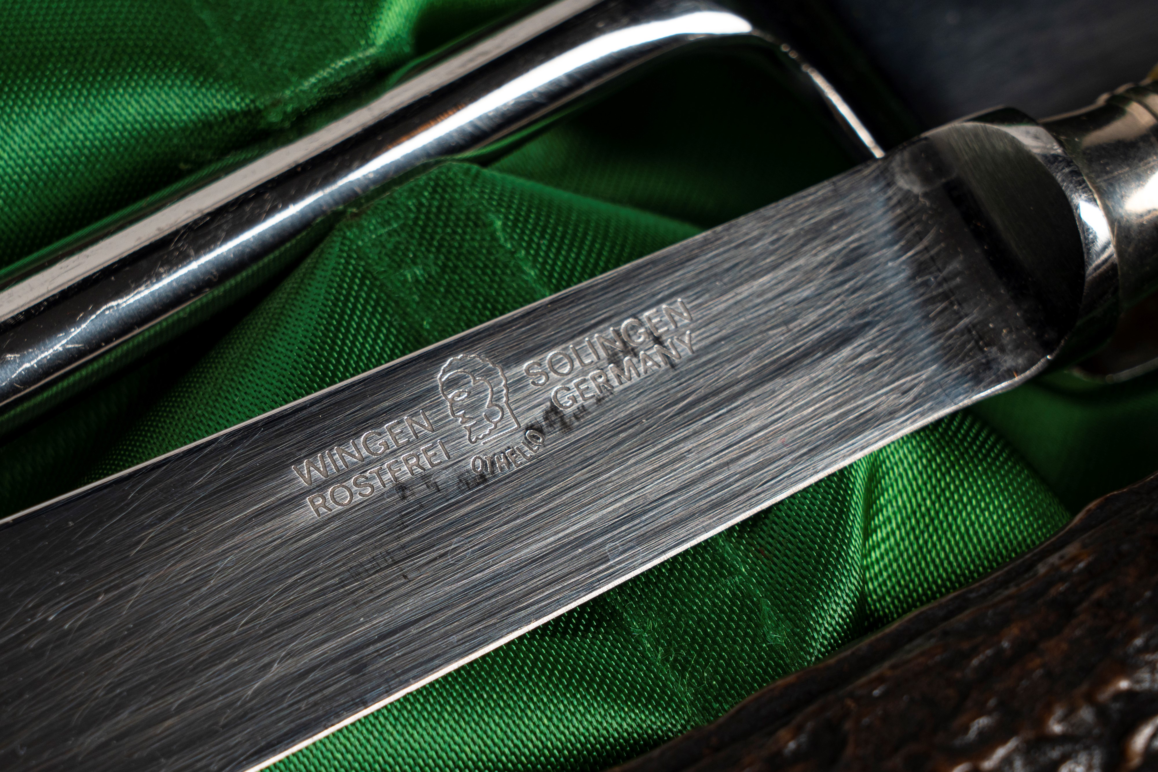 Rostfrei Solingen Germany Posate da caccia con manico in corno