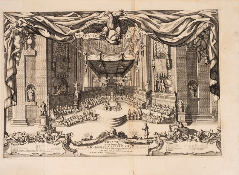 Theatre qu'on dresse dans l'Eglise de St. Pierre a Rome. Pour la Canonisation des Saints, et Pour...