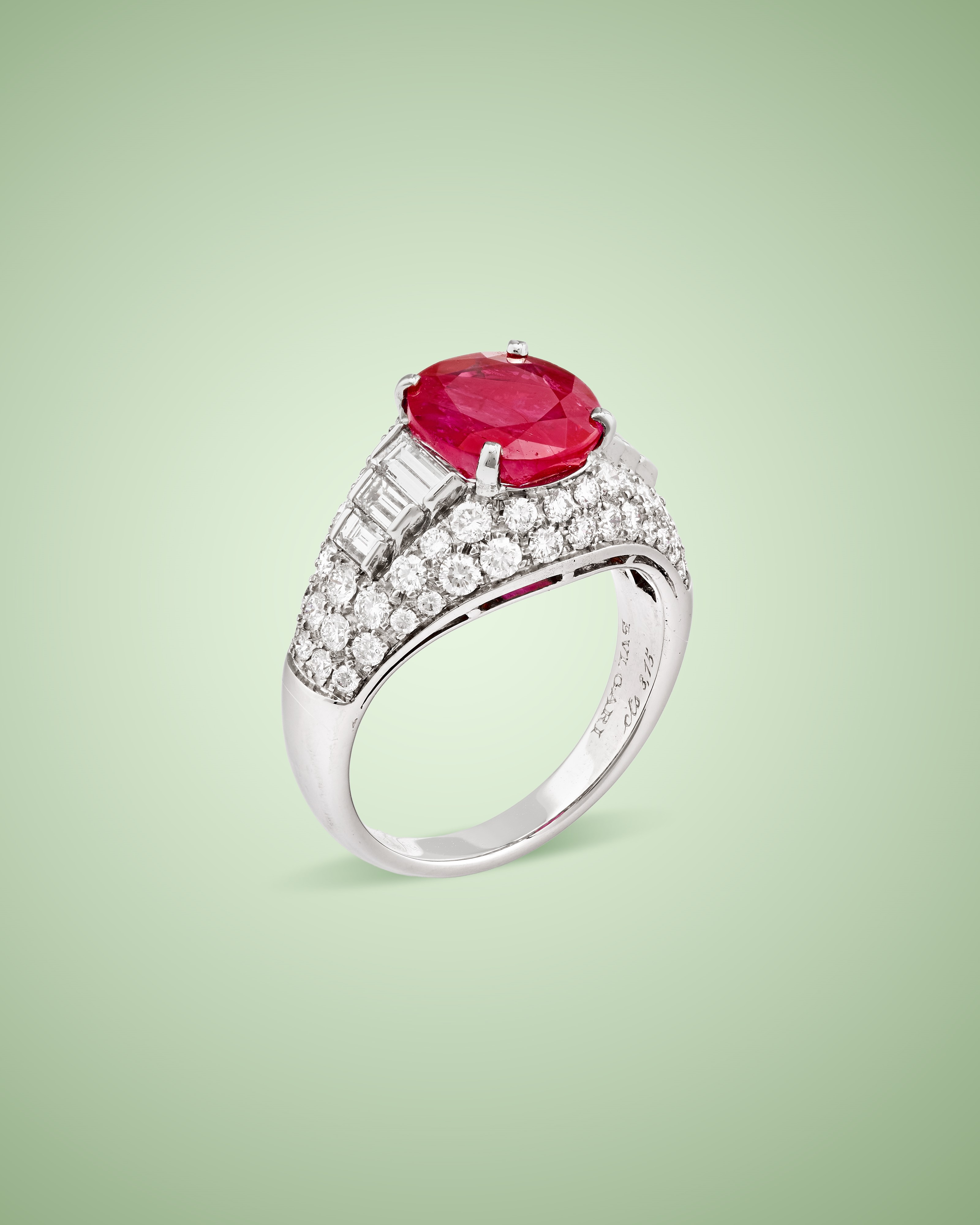 Bulgari - Anello trombino in platino con rubino Burma no heat e diamanti