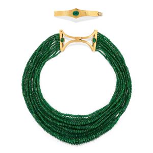 Multi-strand emerald necklace