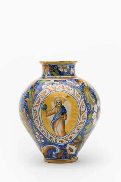 Vaso a Boccia in Maiolica Policroma. Probabile Bottega di Mastro Domenico, Venezia, Secolo XVI