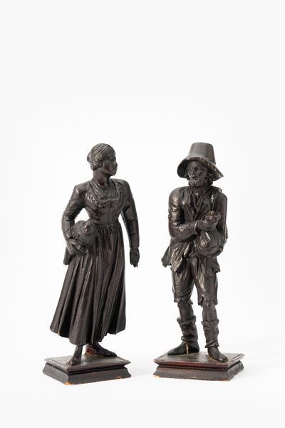 Scultura, Due figure in legno intagliato e laccato, Alto Veneto, XVIII secolo