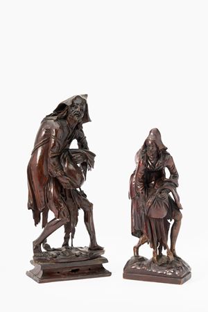 Due pitocchi in legno intagliato e laccato. Venezia, secolo XVIII