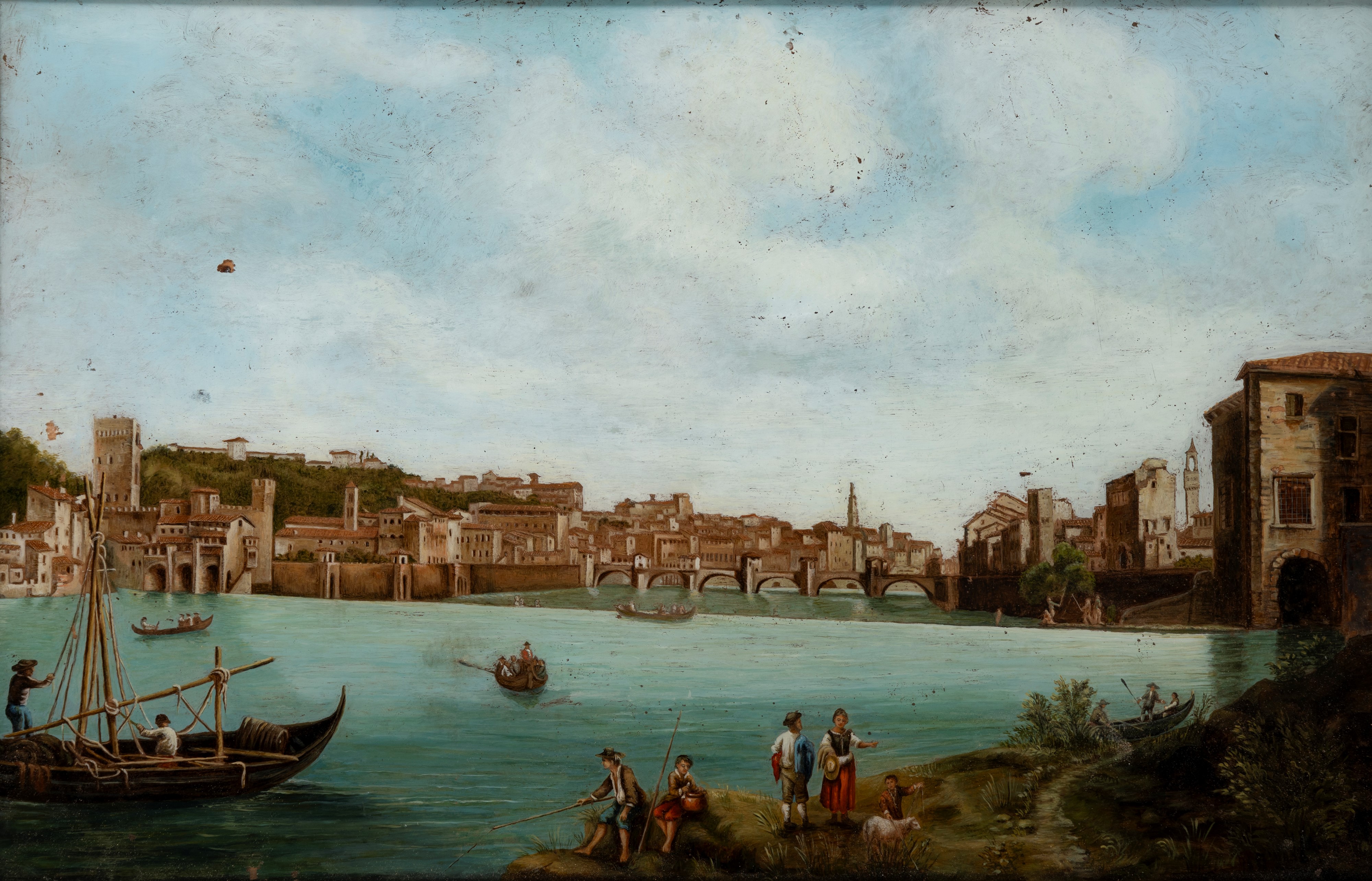 Scuola Italiana, Secolo XIX - Vedute di Firenze con figure, dipinti sottovetro (coppia)