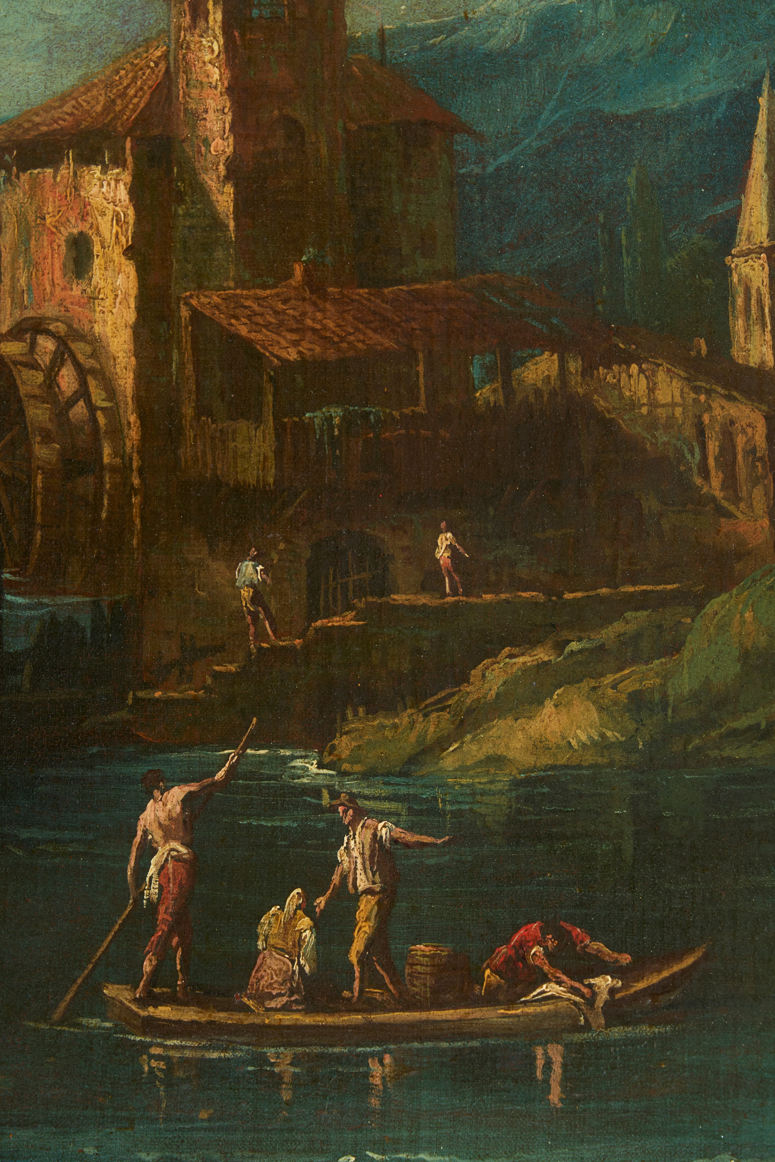 Paesaggio fluviale con figure e mulino; Paesaggio fluviale con castello e figure presso un ponte
