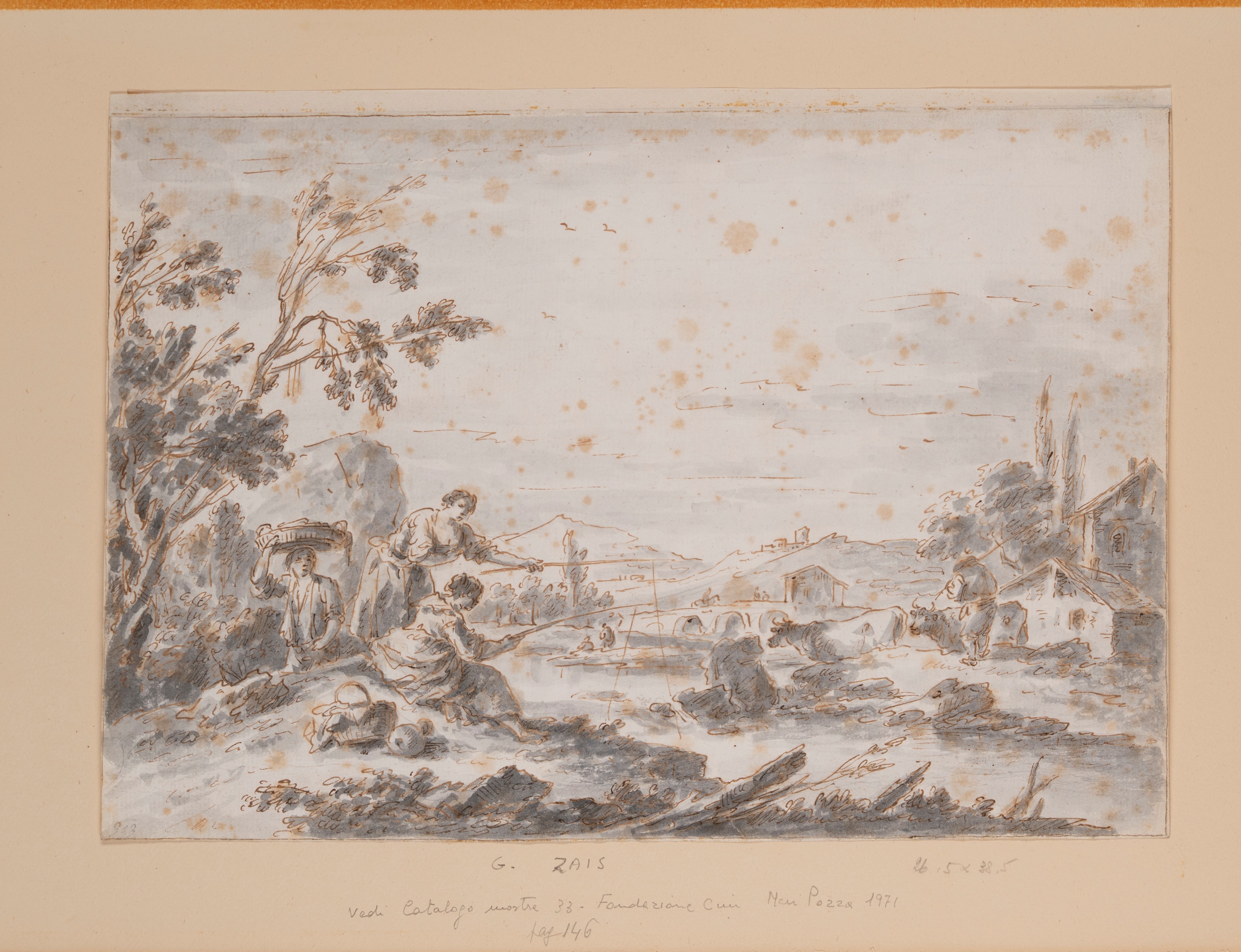 Giuseppe Zais - Paesaggio fluviale con pescatori e armenti