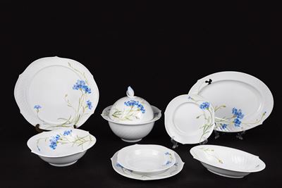Meissen, Servizio da dodici Wellenspiel Blu Cornflower in porcellana