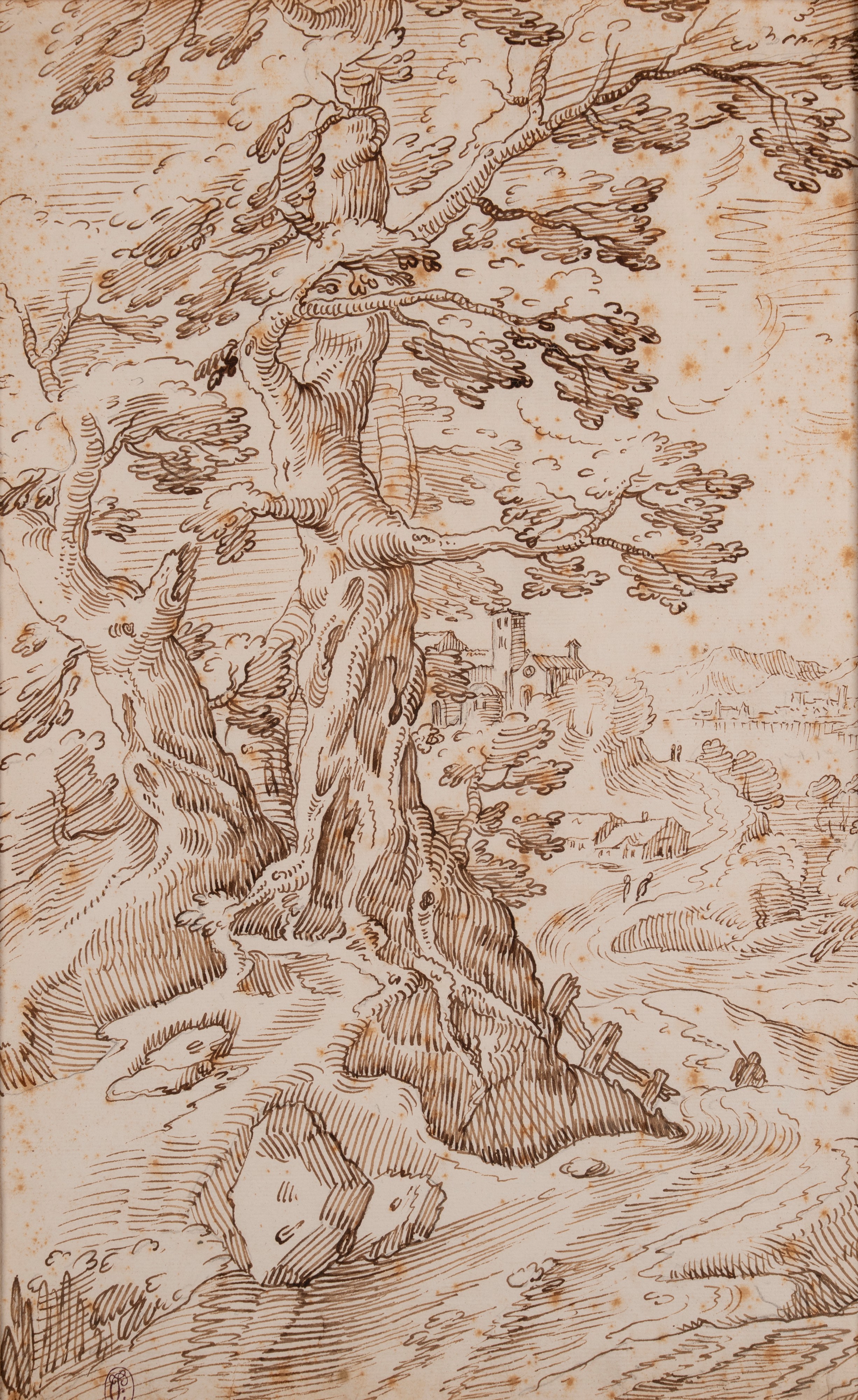 Paesaggio con alberi e architetture sullo sfondo; Paesaggio con alberi e figure