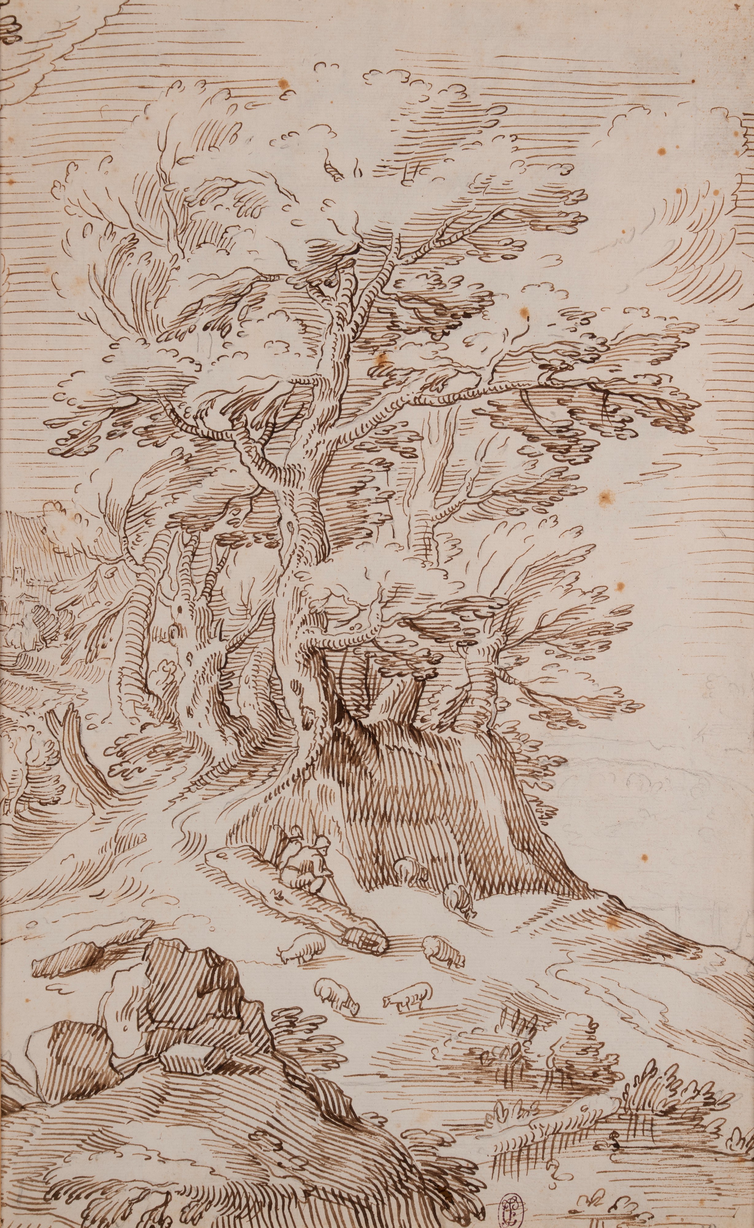 Paesaggio con alberi e architetture sullo sfondo; Paesaggio con alberi e figure