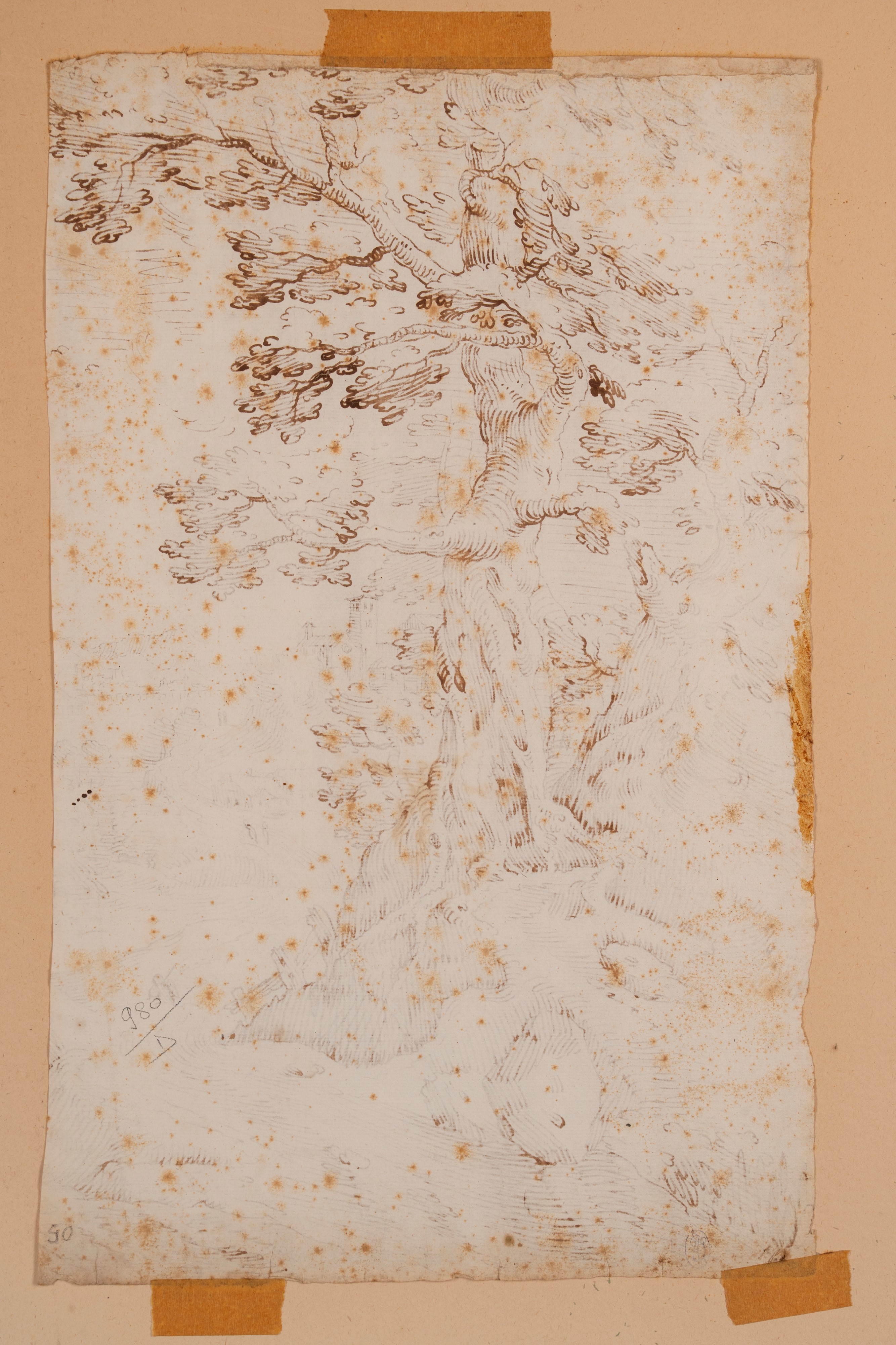Paesaggio con alberi e architetture sullo sfondo; Paesaggio con alberi e figure
