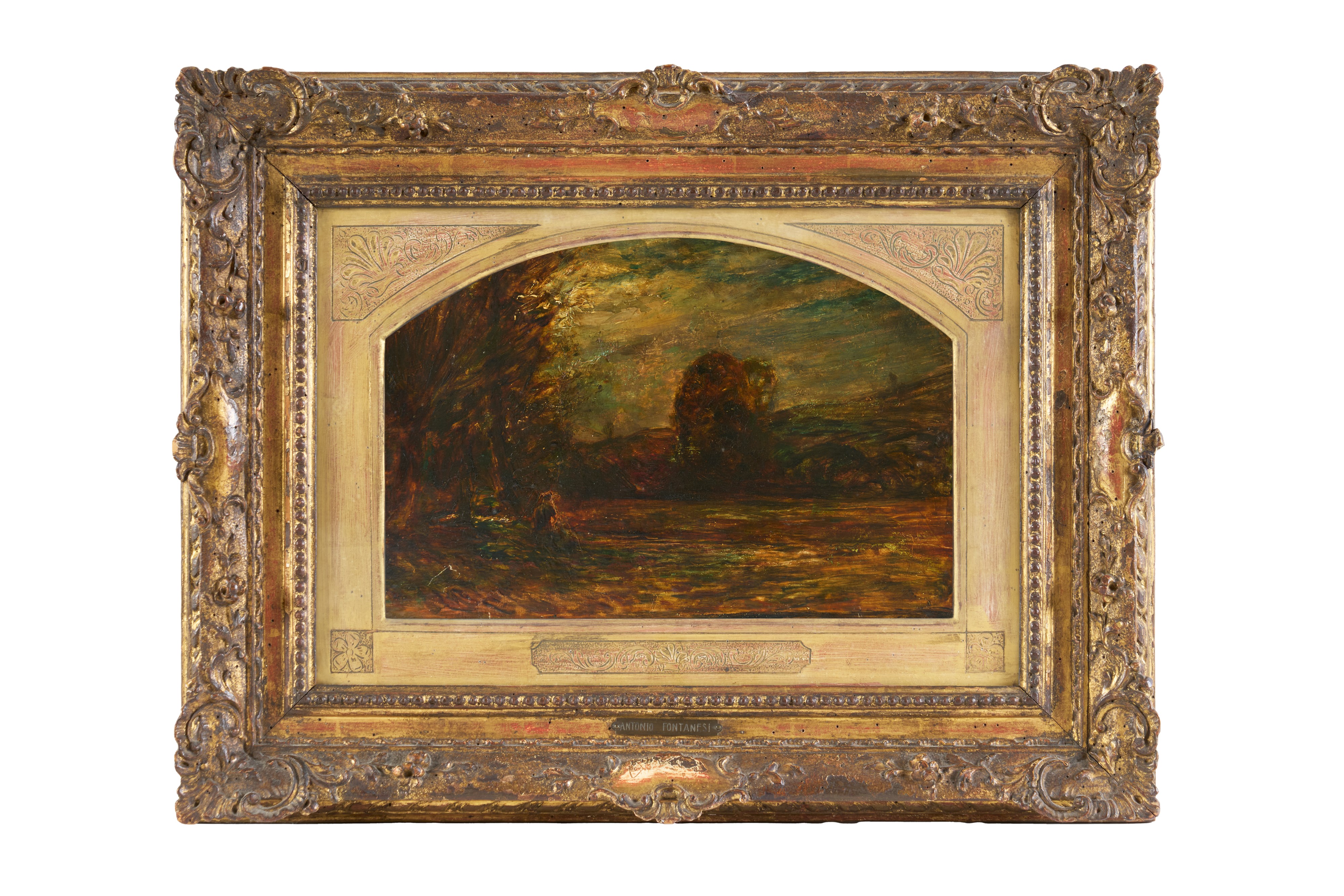 Antonio Fontanesi - Paesaggio con figura, olio su tavola