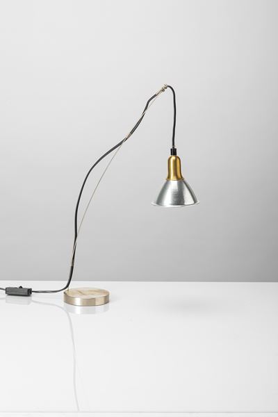 Lampada da tavolo modello «Grasl», acciaio spazzolato e alluminio (1973)