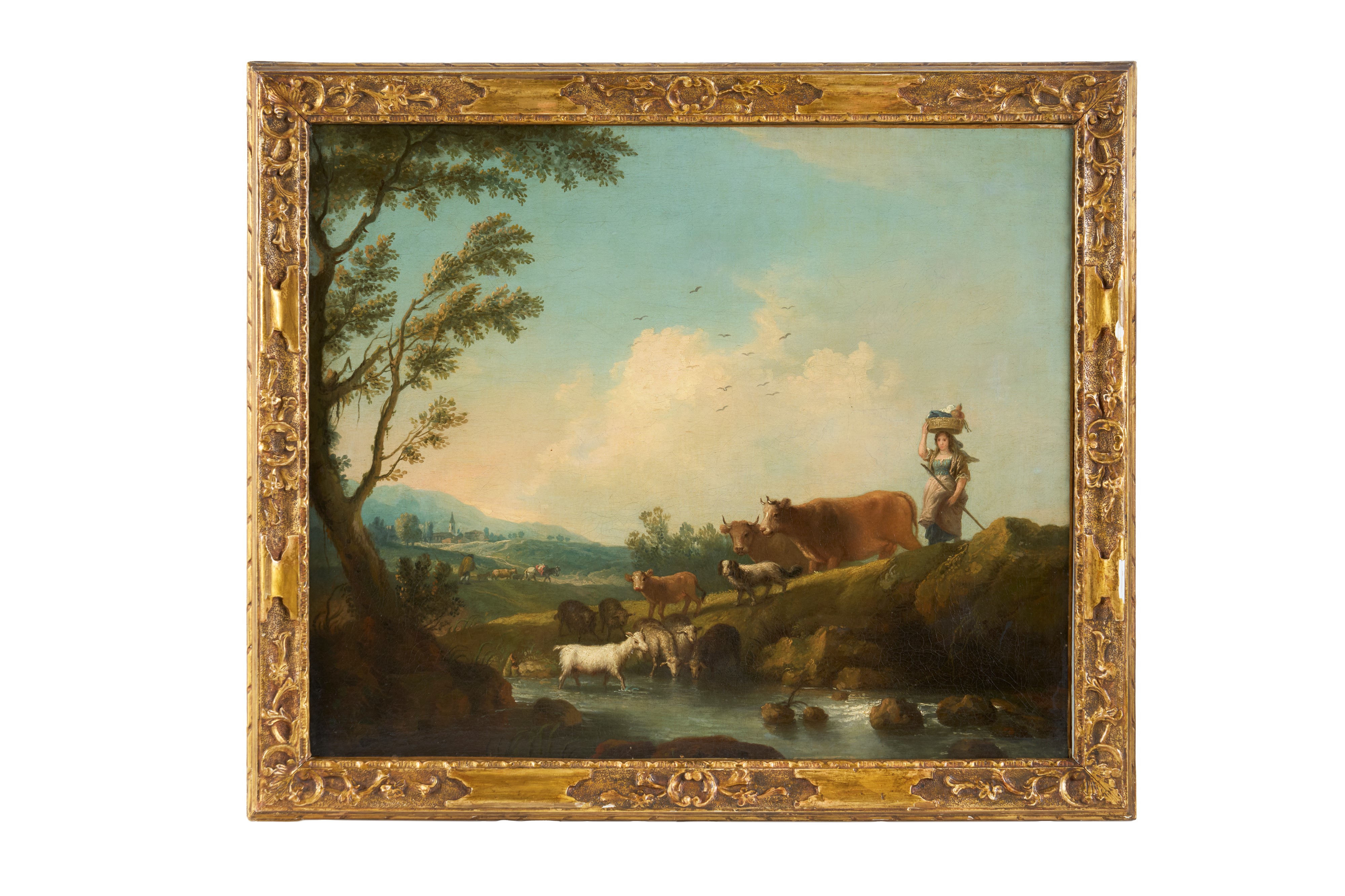 Francesco Zuccarelli - Paesaggio con pastorella e armenti, olio su tela