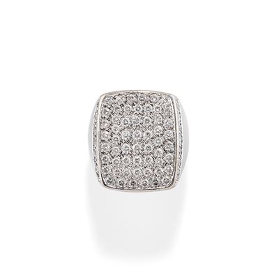 Anello rettangolare con diamanti, in oro bianco 18k