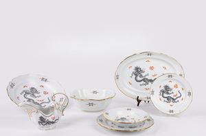 Importante servizio da dodici in porcellana "Ming Black Dragon", Meissen