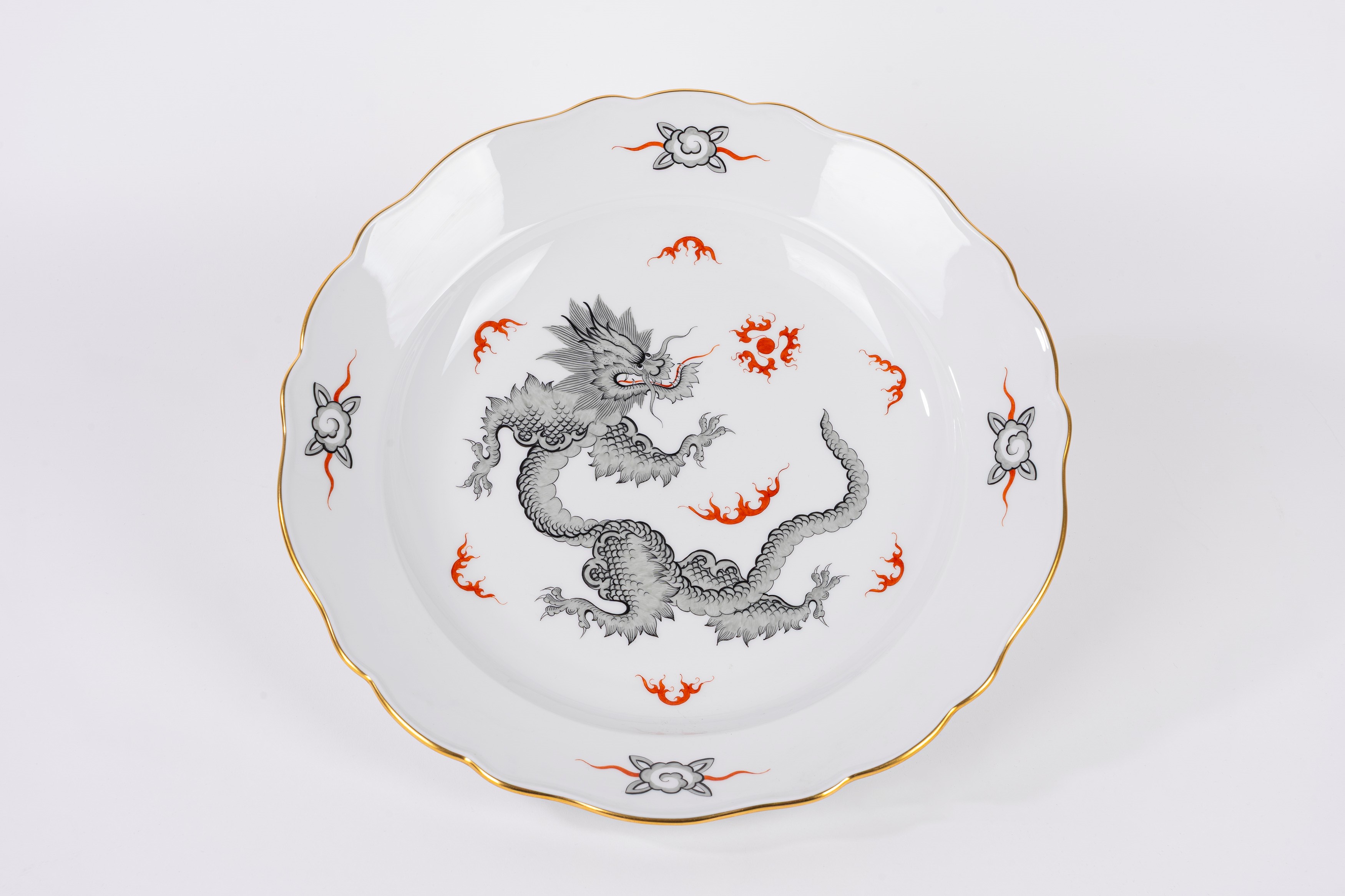 Importante Servizio da Dodici in Porcellana "ming Black Dragon", Meissen
