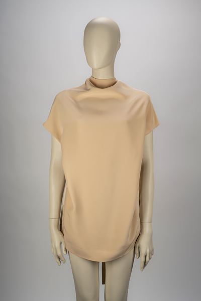 Blusa in crepe di seta beige