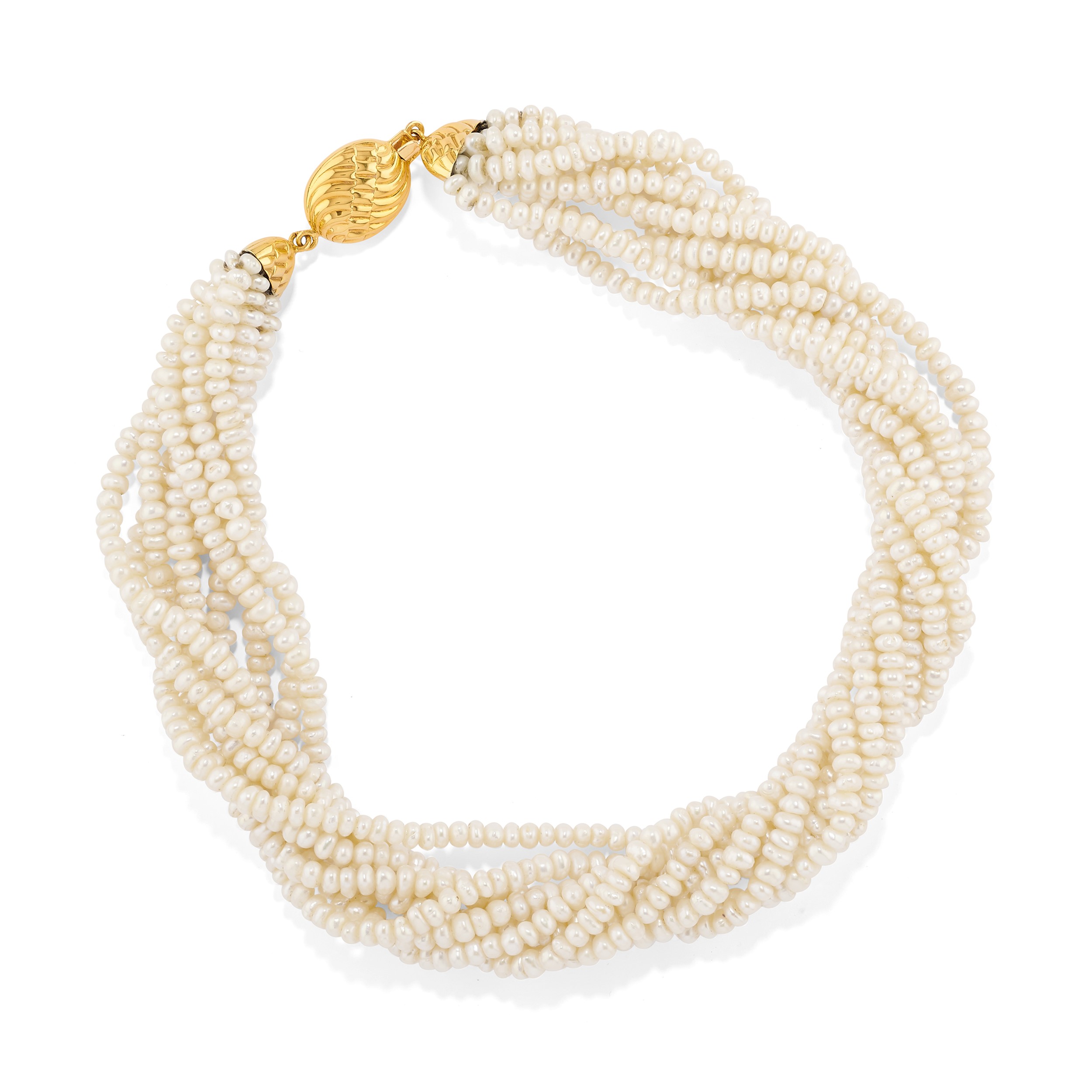Due collane di perle, in oro giallo 18k