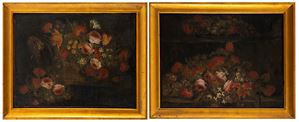 Coppia di nature morte con fiori