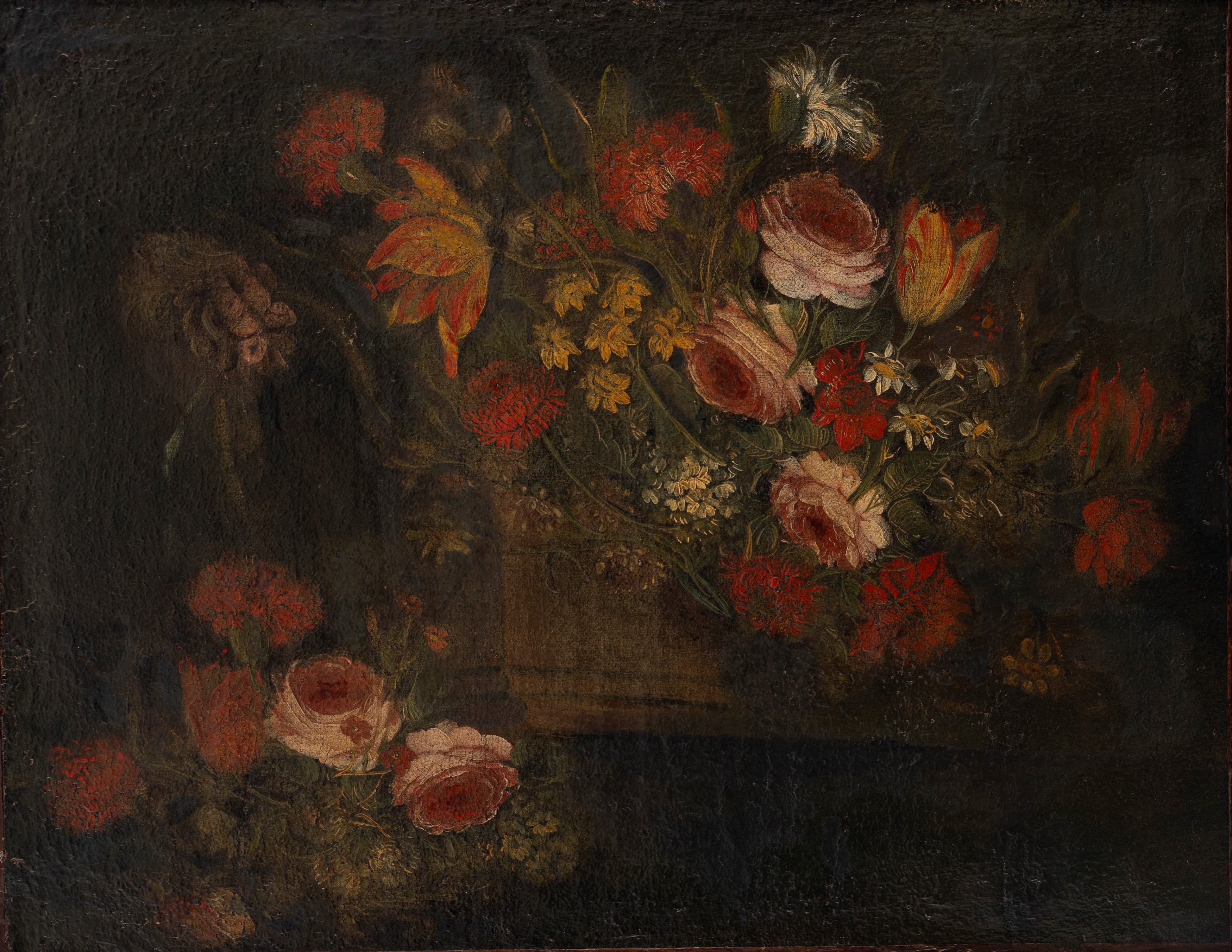 Scuola Italiana, Secolo XVIII - Natura morta con fiori, coppia, olio su tela