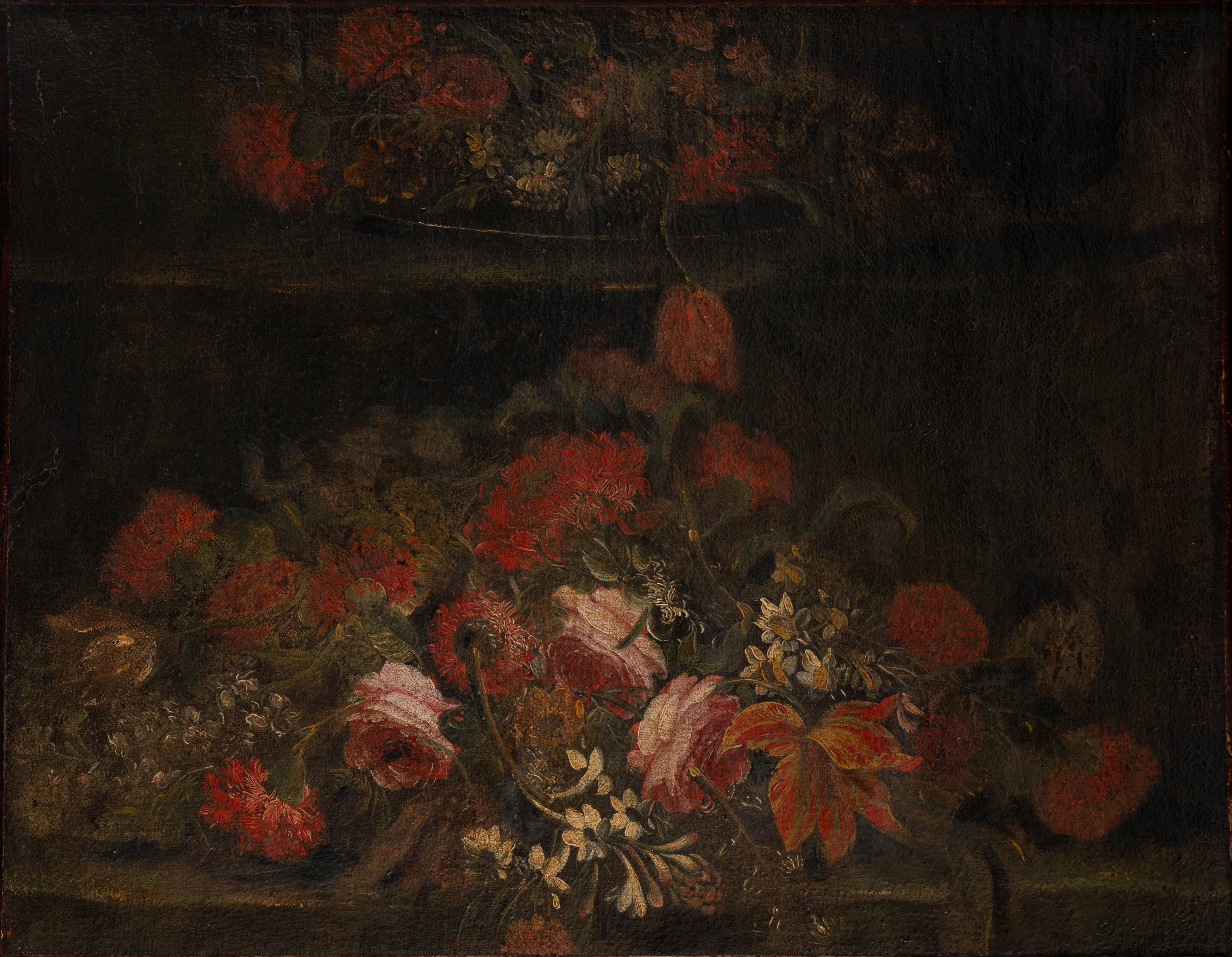 Scuola Italiana, Secolo XVIII - Natura morta con fiori, coppia, olio su tela