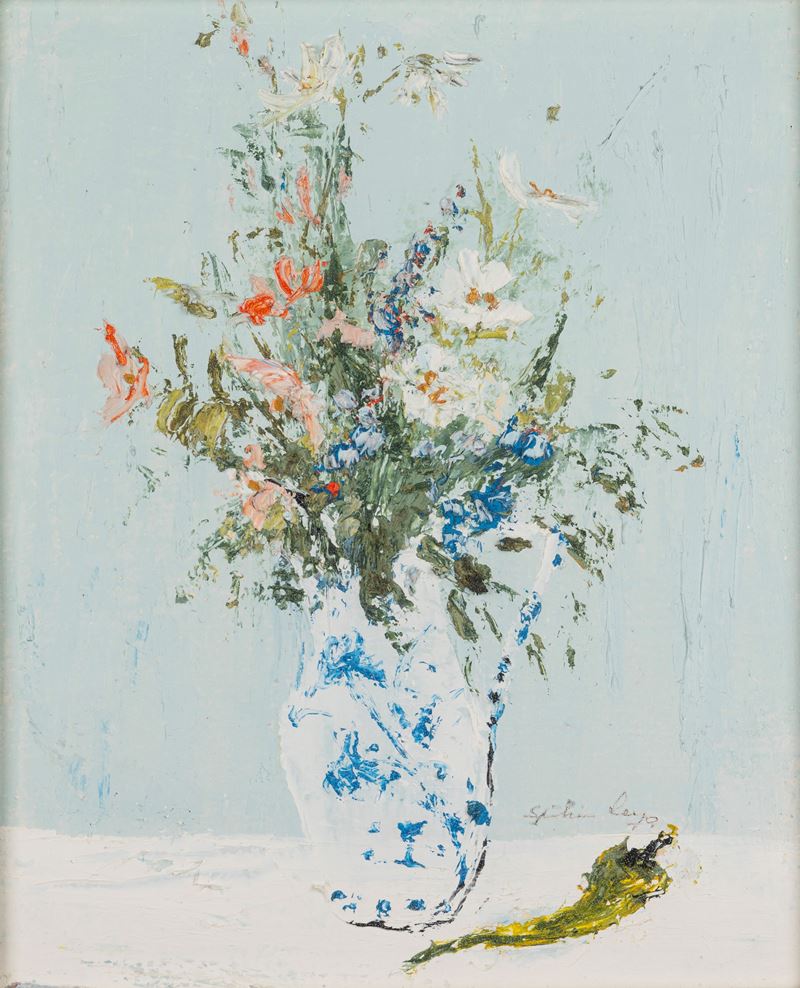 Adriano Splimbergo - Vaso di fiori, olio su tela