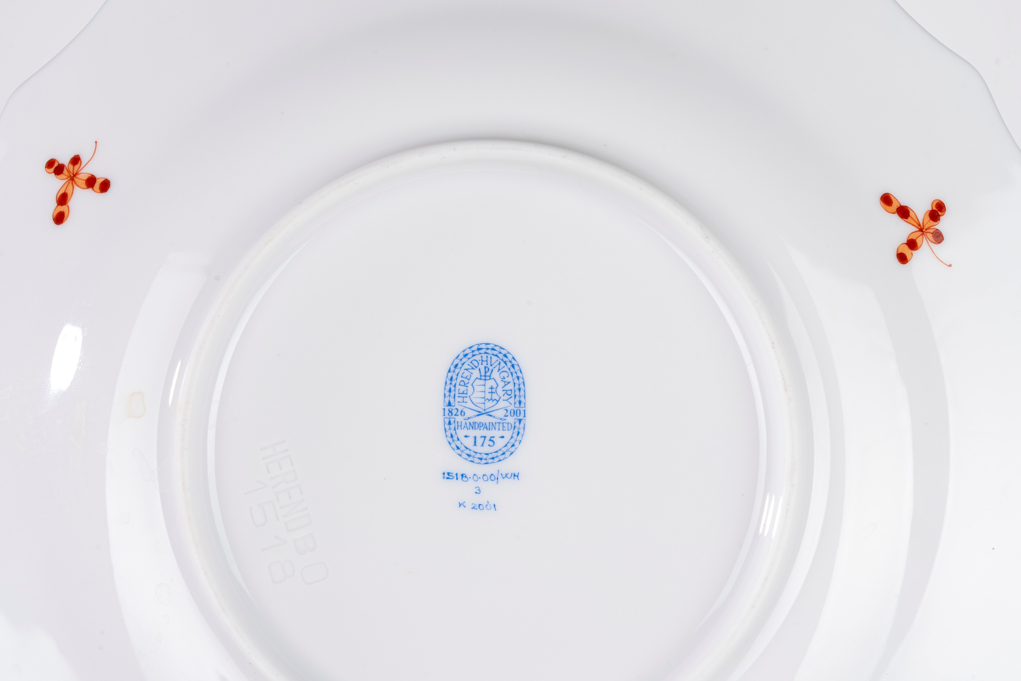 Herend, Servizio da tè in porcellana con decoro ruggine (tazza con piattino, piatto da dolce e po...