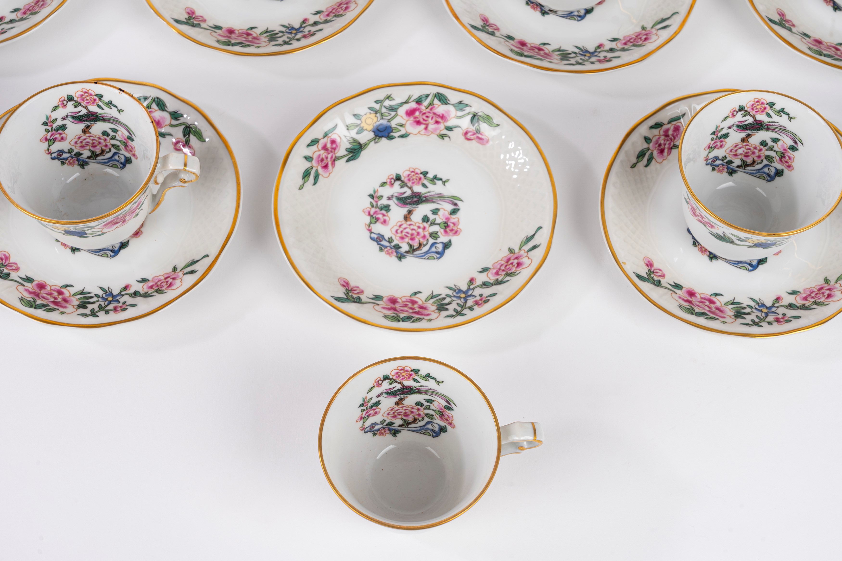 Servizio da Caffè in Porcellana Bianca Decorata in Policromia "oiseaux De Chine", Limoges France