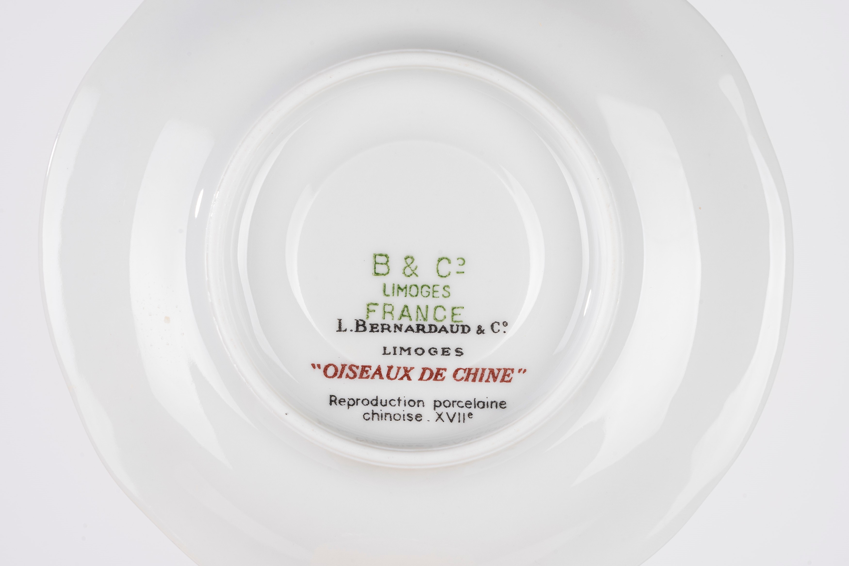 Servizio da Caffè in Porcellana Bianca Decorata in Policromia "oiseaux De Chine", Limoges France