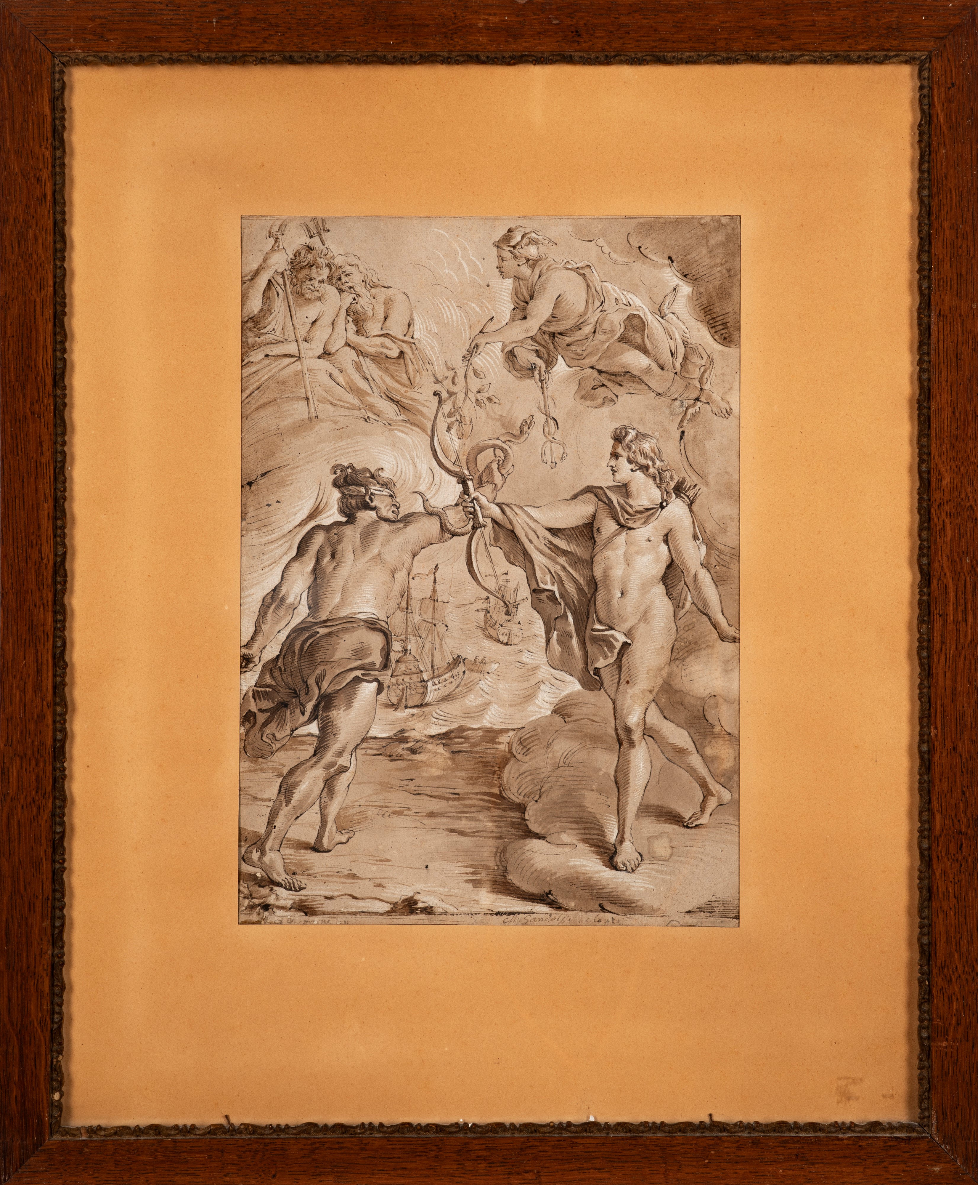 Attribuito a Mauro Gandolfi (bologna 1764 – 1834) - Apollo e Marsia, penna e inchiostro bruno, ac...