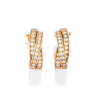 Orecchini Trinity, in oro giallo 18k con diamanti, anni '80/'90
