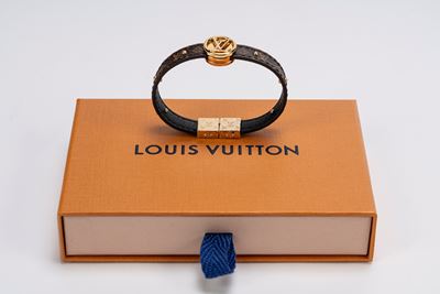 Bracciale, tela con monogramma e metallo dorato
