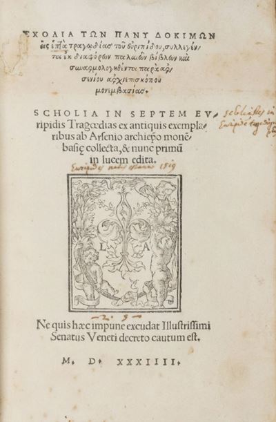 Scholia in Septem Euripidis Tragoedias Ex Antiquis Exemplaribus Ab Arsenio Archiepiscopo Mombasia...