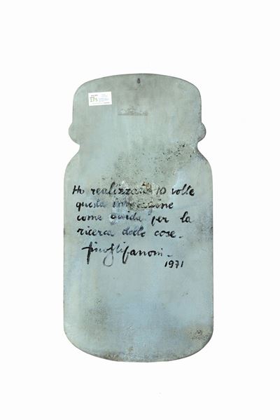 Plastica grande per la ricerca delle cose (1971), smalto su lastra di ferro