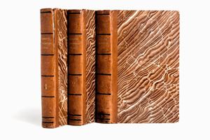 Esemplare della PRIMA TIRATURA, "ventisettana", del capolavoro del Manzoni, si distingue dai successivi appartenenti alla tiratura stessa per la presenza dell'errore di cui all'errata corrige posta al termine del terzo tomo (alla riga 13 a p. 378, per alcuni esemplari, "questa storia" da correggere in "di questa storia"). Parenti 331; Salveraglio 21.  I Promessi Sposi. Storia milanese del XVII secolo scoperta e rifatta