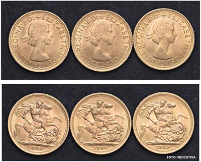 Elisabetta II (1952-2022) – Lotto di 3 Sterline 1966, Londra.