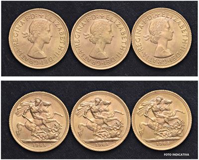Elisabetta II (1952-2022) – Lotto di 3 Sterline 1965, Londra.