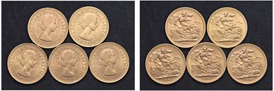 Elisabetta II (1952-2022) – Lotto di 5 Sterline 1965, Londra.