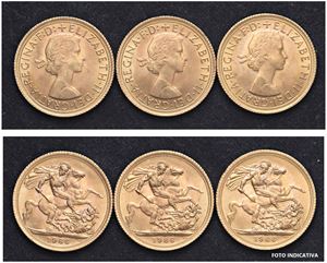 ELISABETTA II (1952-2022) &ndash; Lotto di 3 sterline 1966, Londra.