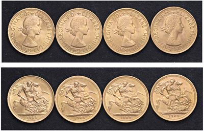 Elisabetta II (1952-2022) – Lotto di 4 Sterline Date Miste, Londra.