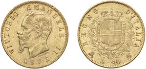 VITTORIO EMANUELE II (1861-1878) &ndash; 20 lire 1873, Milano.