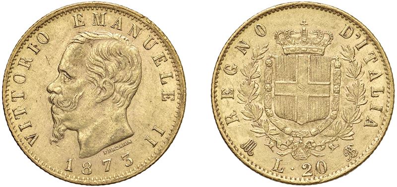 VITTORIO EMANUELE II (1861-1878) – 20 lire 1873, Milano.