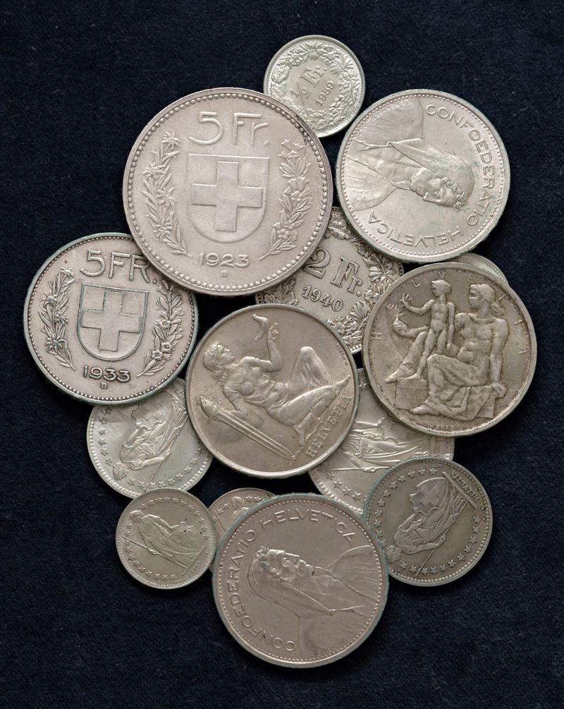 Lotto di 14 monete in argento.