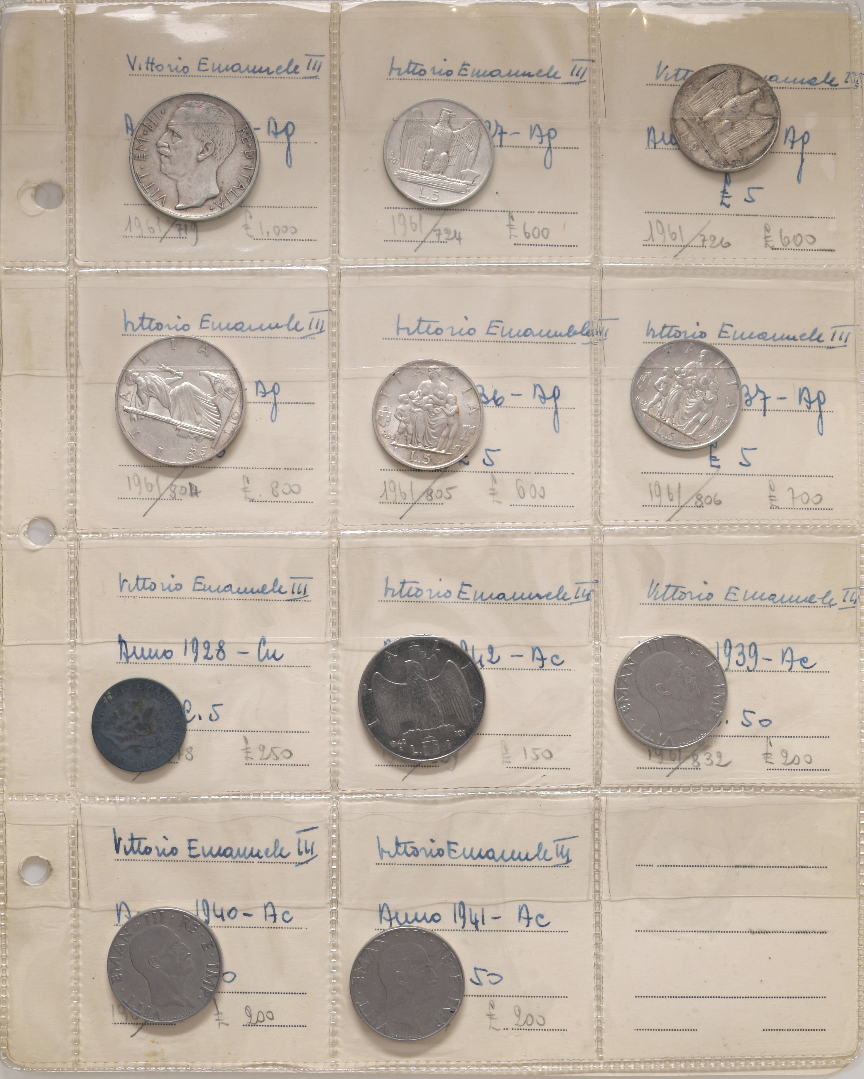 Raccoglitore contenente raccolta di monete del Regno d'Italia.