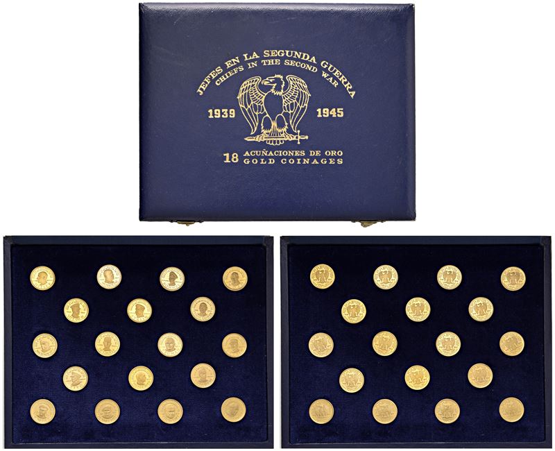 Cofanetto contenente 18 medaglie in oro dedicate ai generali della Seconda Guerra Mondiale.
