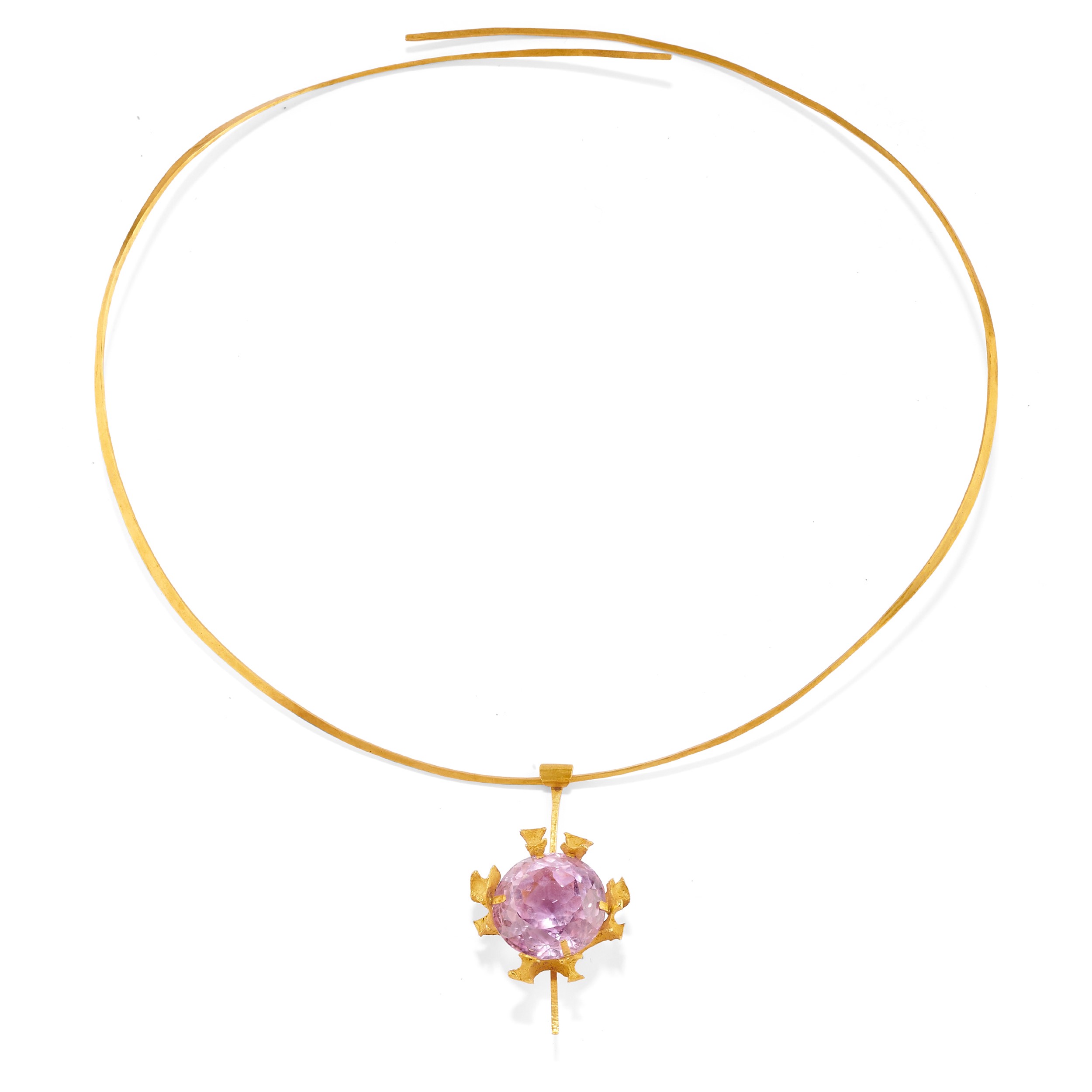 Demi parure in oro giallo 18k con kunzite, collana regolabile e anello