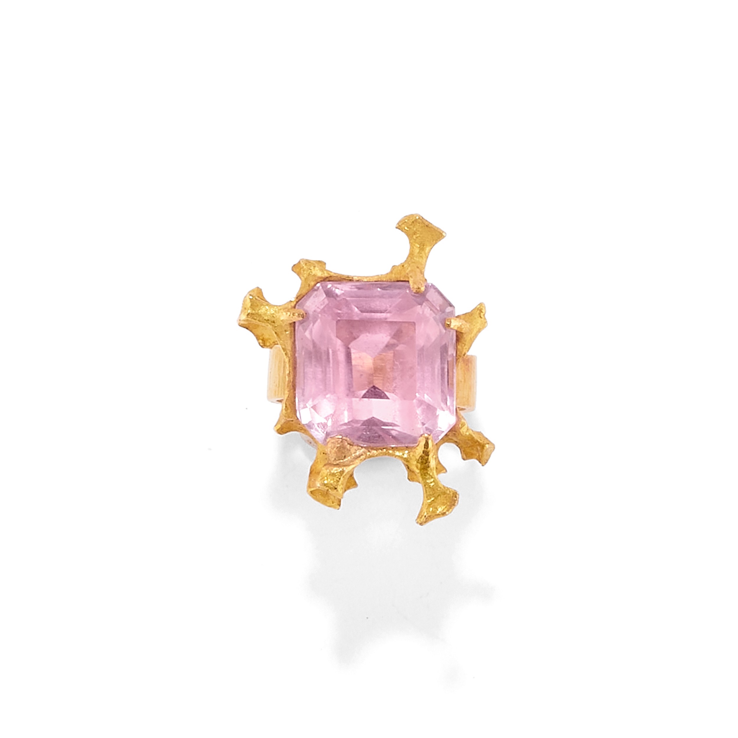 Demi parure in oro giallo 18k con kunzite, collana regolabile e anello